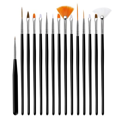 Wholesale pink white black handle nail art paint brush set 15pcs